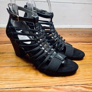 CP Caged Heeled Black Sandals